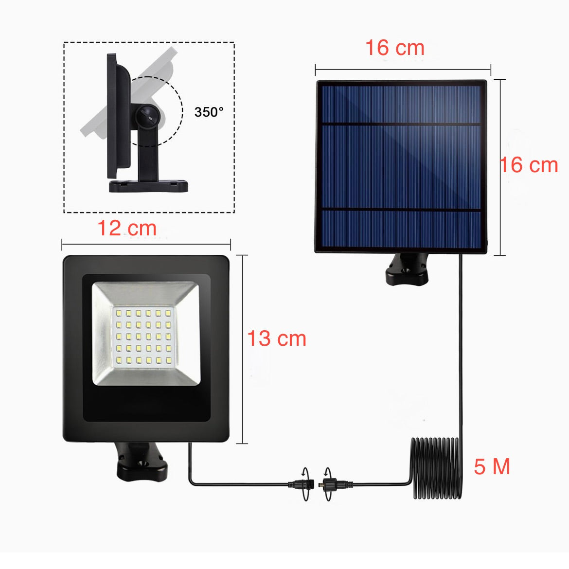 Proiector solar Anaco cu lumina calda 3000K