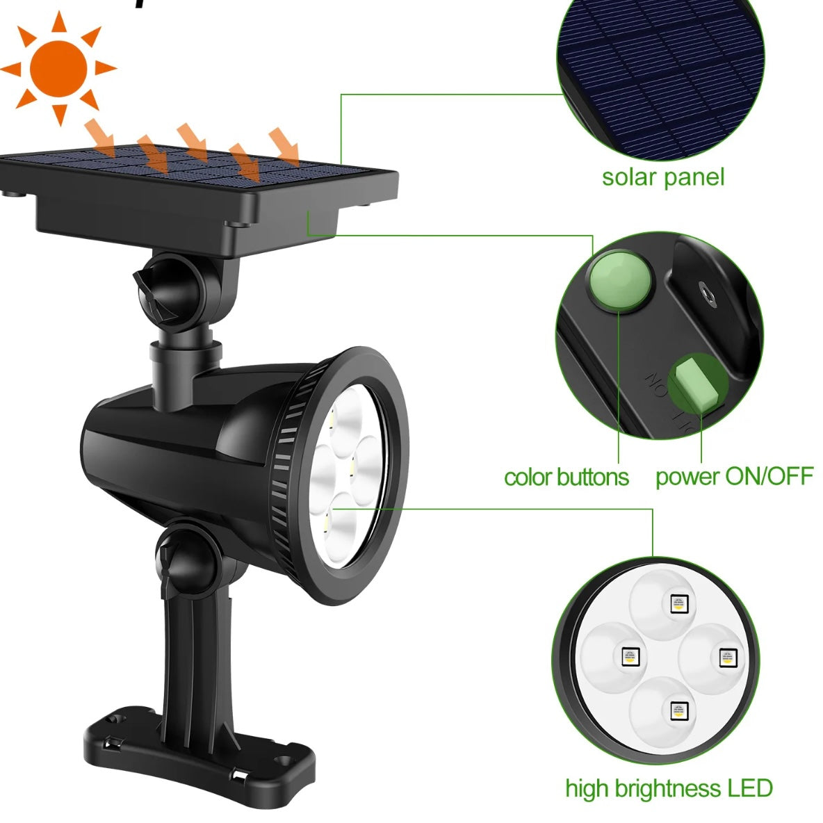 Set 2 proiectoare solare cu lumina RGB/ALB RECE/GALBENA Pessoa