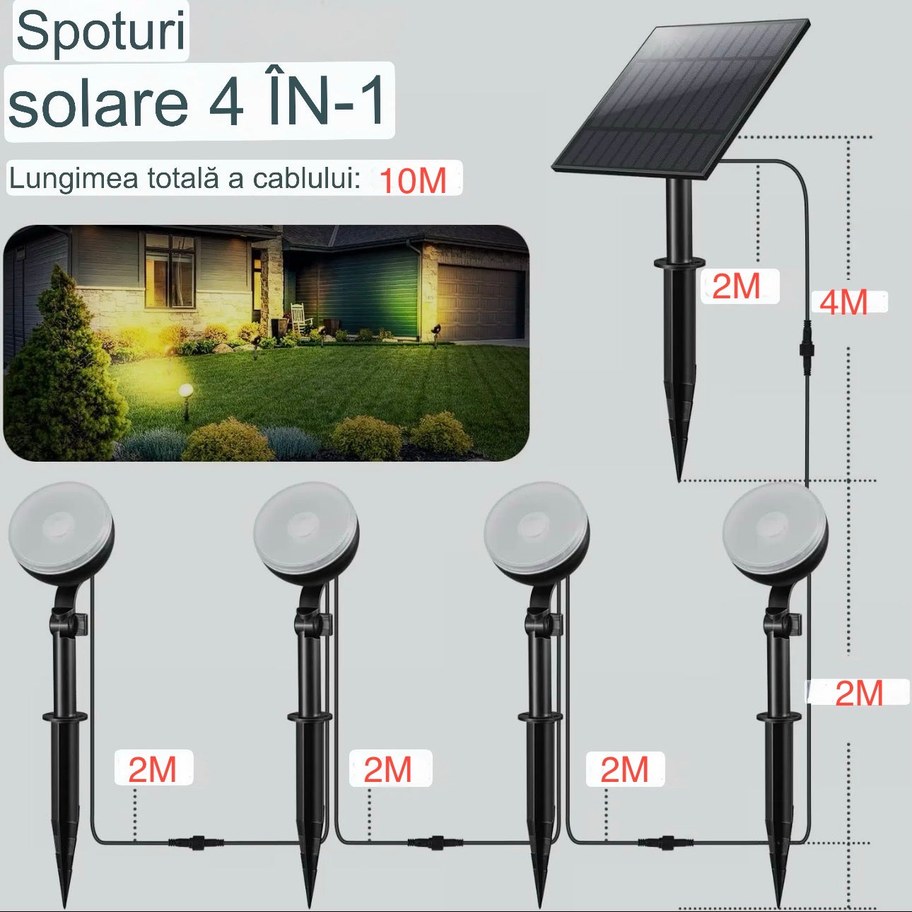 Set 4 proiectoare solare Sao Rita cu lumina calda/3000K