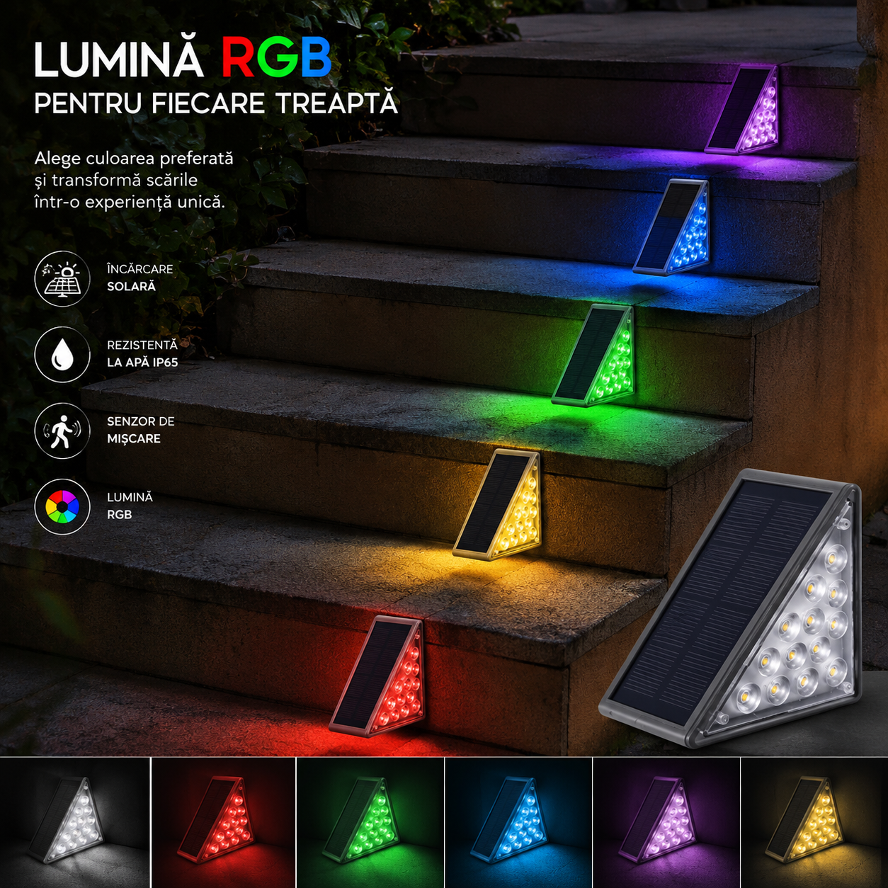 Set 4 lampi solare Luminor Light Rincon cu lumina RGB/Multicolor