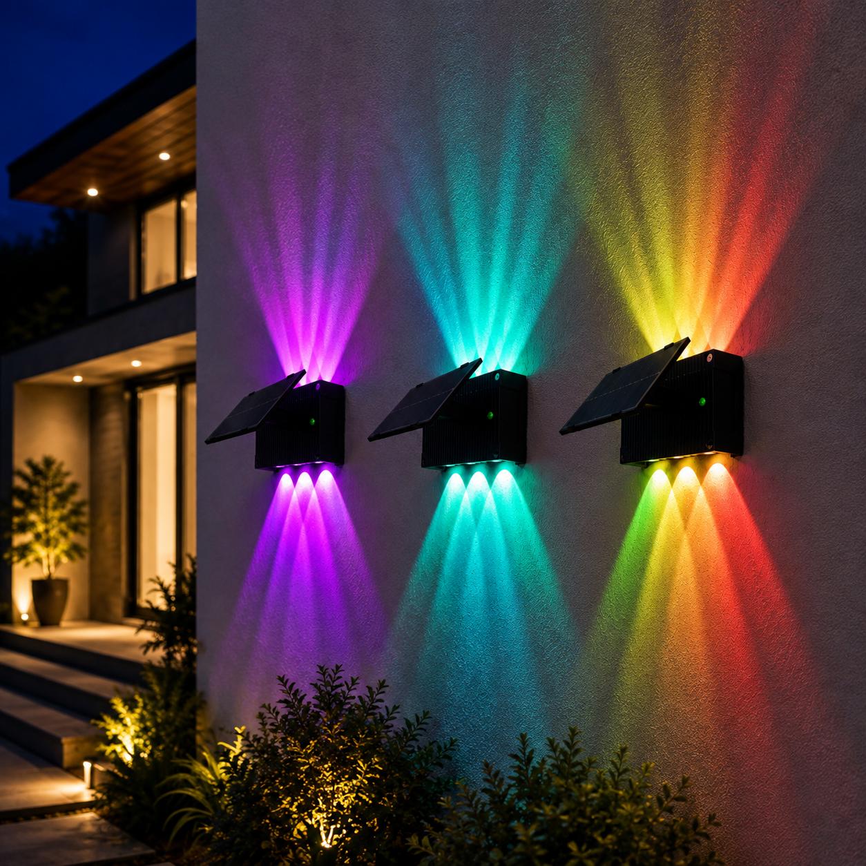 Proiector solar de perete Pilar pentru iluminat la exterior RGB